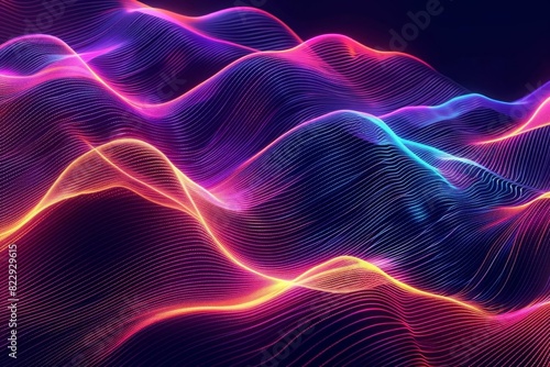Create a seamless looping animation of a glowing neon landscape with vibrant colors and a flowing, organic feel