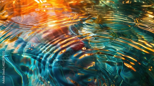Close-up of rippling water illuminated by sunlight, accompanied by sound waves depicted as vibrant, undulating lines