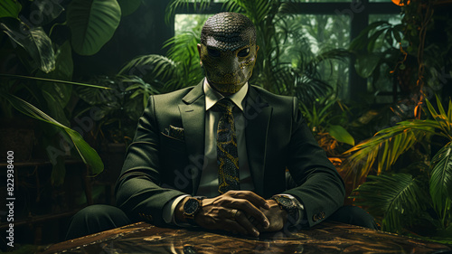 suave snake in a tailored blazer, accessorized with a silk tie and cufflinks.