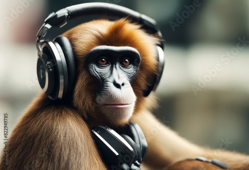 music listens monkey illustration animal vector cartoon character design background art earphones funny graphic cute head ape chimpanzee face black wild mascot primate fashion icon fun