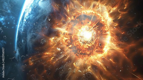 An artists rendition of cosmic rays originating from a distant supernova,