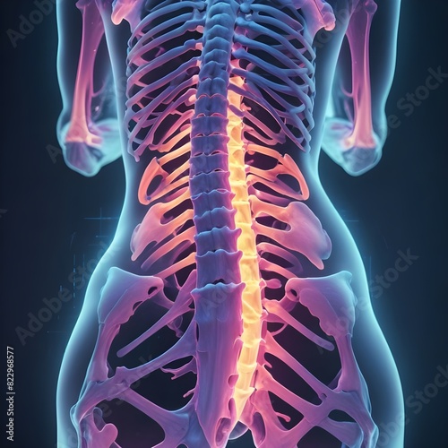 Detailed illustration of back MRI, focusing on lumbar spine, highlighting vertebrae and discs.