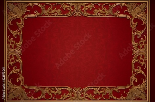 red and gold frame with gold foil on a red page, in the style of traditional animation, dark beige, maroon, ornate simplicity. Generative Ai