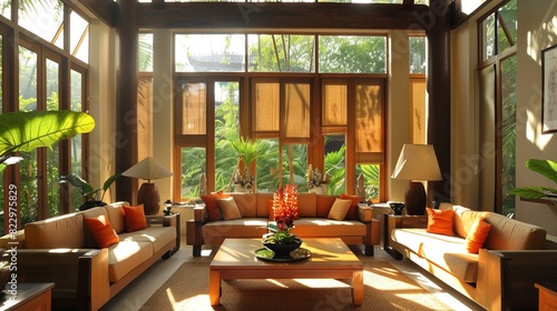 An indoor photo of a feng shui living room with a zen atmosphere