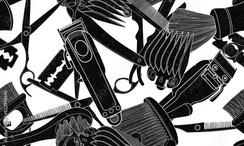 Seamless clippers barber tools texture pattern illustration. 