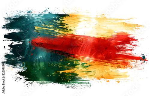 thick brush strokes in red, yellow and green on a rad color on white and transparent background