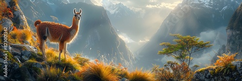 Amidst ancient ruins of Machu Picchu curious llama named Paco grazes lush grasses that carpet the terraced mountainside his gentle demeanor a stark contrast to the rugged landscape that surrounds him