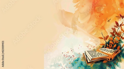 Abstract background with poetry reading icons and creative elements in elegant style