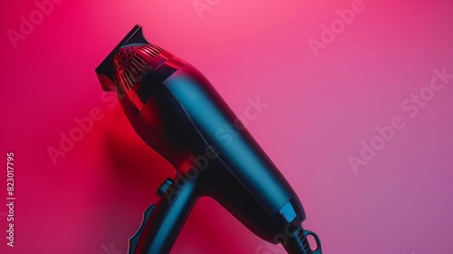 Ionic and tourmaline hair dryer in a top-down view, isolated background, professional studio lighting, advertising advanced technology reducing frizz and static