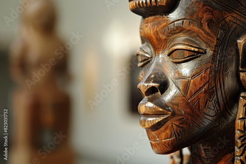 Intricate wooden mask with detailed carvings