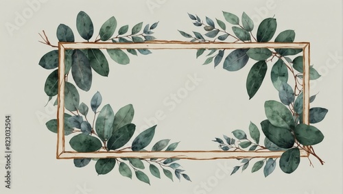 rectangular watercolor frame with eucalyptus. Watercolor illustration