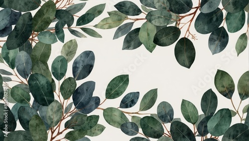rectangular watercolor frame with eucalyptus. Watercolor illustration