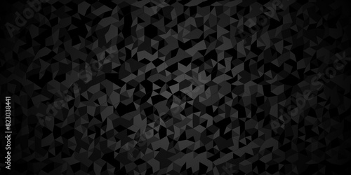 Black and gray square triangle tiles pattern mosaic background. Modern seamless geometric dark black low poly pattern background with lines Geometric print composed of triangles.