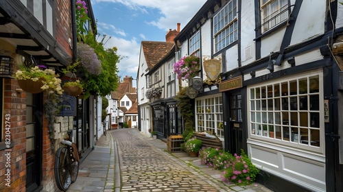 Quaint Architecture of Rye, East Sussex. The Standard Inn and Vintage Buildings. Picturesque View of Rye's High Street