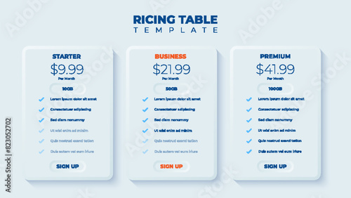 Business price chart template, Web banner checklist template design. Design a price list comparison table.