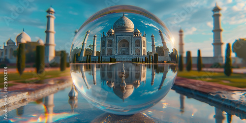 Snow globe with Taj Mahal in background Agra Uttar Pradesh India