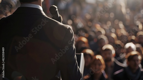 Politician Giving a Speech: At a campaign rally, a politician addresses the crowd, passionately delivering a speech about their platform and vision for the future 