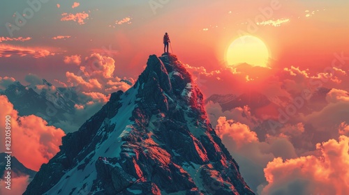 A motivational poster featuring a person climbing a mountain, symbolizing overcoming challenges and achieving goals.