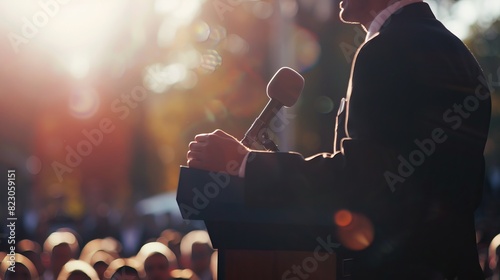 Politician Giving a Speech: At a campaign rally, a politician addresses the crowd, passionately delivering a speech about their platform and vision for the future 