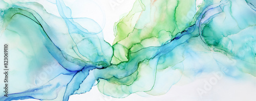 Horizontal alcohol ink art in blue on white