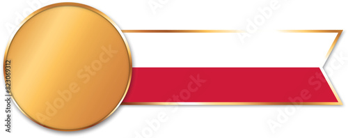 gold medal with ribbon banner with flag of Poland
