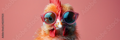 Creative Chicken in Sunglasses with Pastel Background