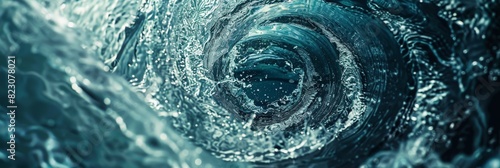 Closeup of a water vortex from above, view into the abyss, symbolic concept for gloomy future with copy space, symbol for economic crisis, climate disaster, debt spiral or other calamities