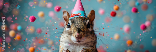 Squirrel Party Hat and Bowtie with Pastel Backdrop