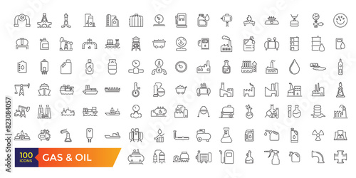 Oil and Gas Station Related Vector Line Icons. Simple line art style icons pack. Editable UI stroke.