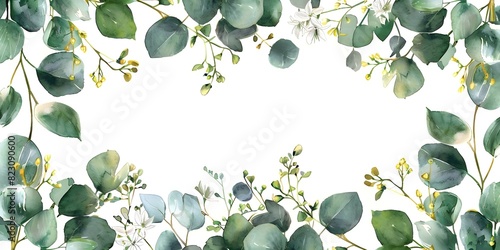 Watercolor wedding invitation design with eucalyptus leaves and jasmine flowers. Concept Wedding Invitations, Watercolor Design, Eucalyptus Leaves, Jasmine Flowers, Floral Theme
