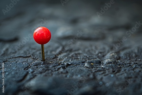 Red pin on black surface