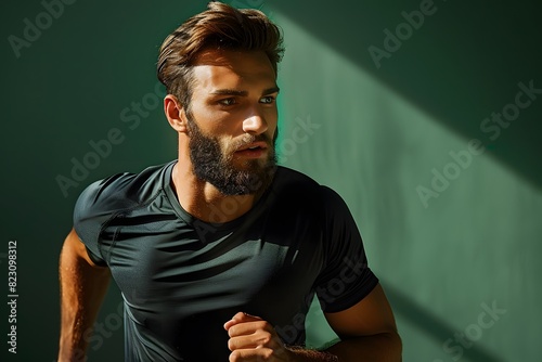 Man with a beard standing in front of a green wall