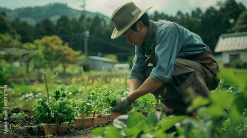 有機栽培野菜を生産する若い農家