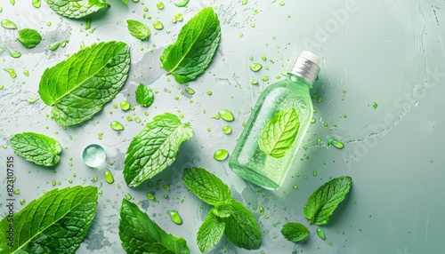 This modern illustration designed for fresheners and cleaners features the refreshing aroma of mint leaves. It is intended to convey the scent of menthol and is perfect for products such as
