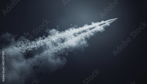 A modern illustration of a jet trailing smoke, depicting condensate trails from an aircraft. This smoky effect represents the aftermath of a rocket launch or the trail of fog created by the jet.