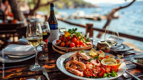 Aegean seaside restaurant serving seafood, appetizers, and salads in Greece or Turkey. Fish restaurants in Mykonos, Bodrum, and Santorini.