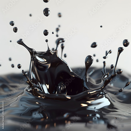 A close up of a black liquid splashing on a white surface