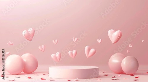 For valentine's day product presentation, this is a beautiful pink realistic podium scene in an empty setting