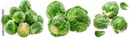 Set of green brussels sprouts isolated on a transparent background