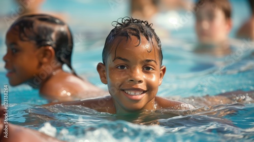children receiving water safety education from lifeguards or instructors