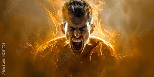 Detailed closeup of a man yelling with mouth wide open. Concept Angry expression, yelling man, intense emotions, detailed close-up, facial expression