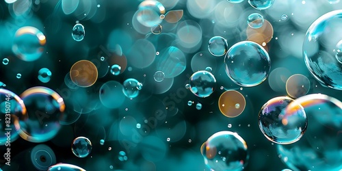 Variety of bubbles and droplets on a vibrant blurred background. Concept Water Droplets, Bubbles Photography, Vibrant Background, Macro Shots, Nature's Splendor
