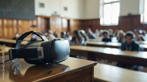 With virtual reality headsets on the students navigate the realistic courtroom environment complete with judges bench witness stand and jury box.