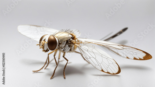  dragonfly with white wings and a brown body.