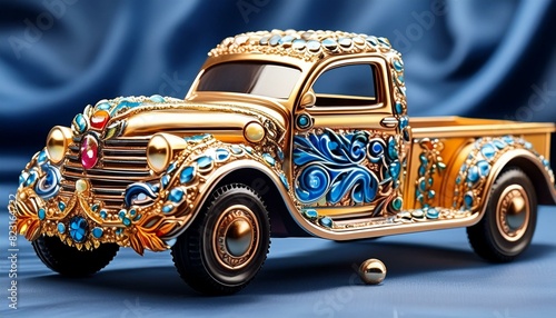 create a car on the theme of truck art, must be decorated with precious ornaments,voiture, auto, automobile, véhicule, transport, voiture, vieux, auto, millésime, rétro, automobile, classique