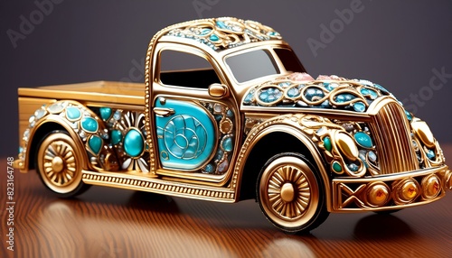 create a car on the theme of truck art, must be decorated with precious ornaments,voiture, auto, automobile, véhicule, transport, voiture, vieux, auto, millésime, rétro, automobile, classique