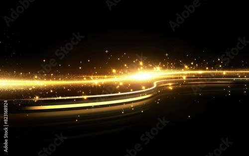 Abstract glowing light curves with shiny particles.