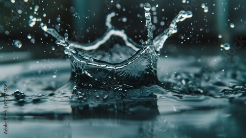 Water splash with reflection design element, macro shot