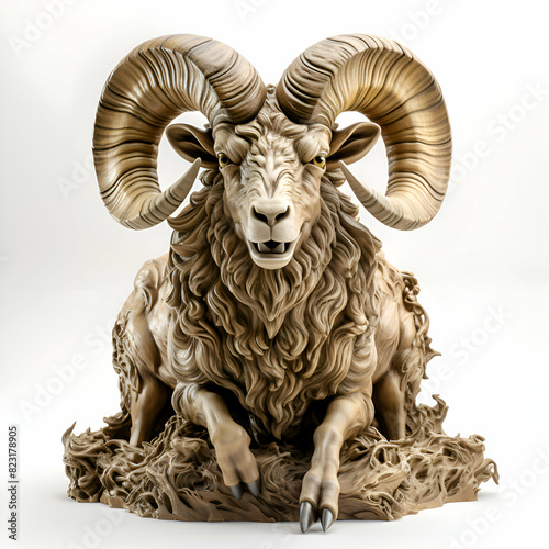 Statuette of a ram on a white background. 3d rendering