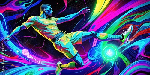 neon color soccer player amazing moves team picture abstract backgrounds colorful